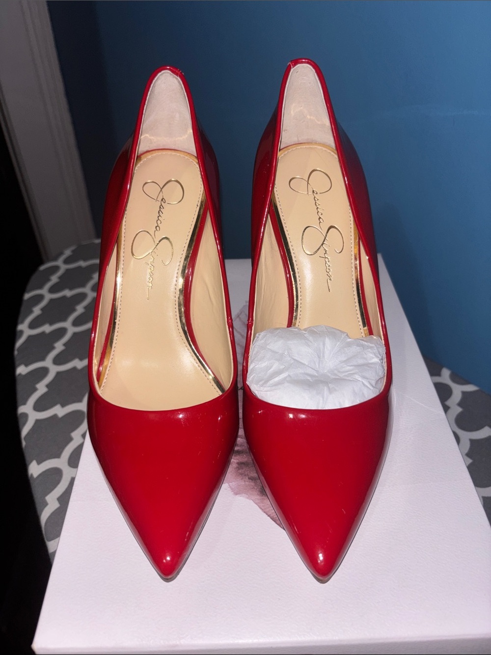 Jessica Simpson High Gloss Red Pointed-Toe Pumps